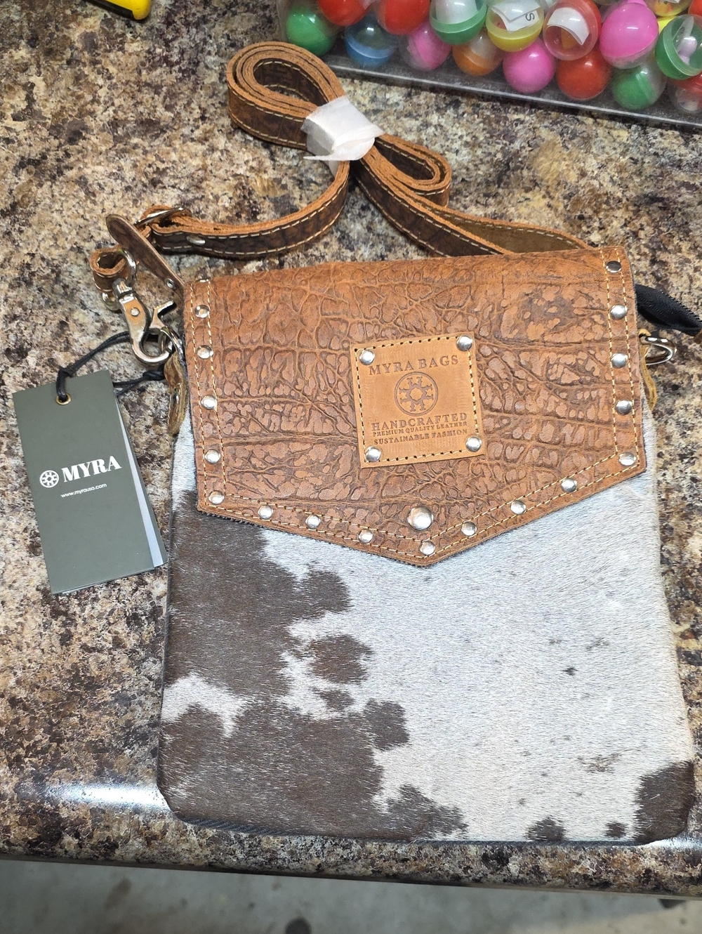 Myra Bag Brown Cowhide & Textured Leather Messenger Crossbody